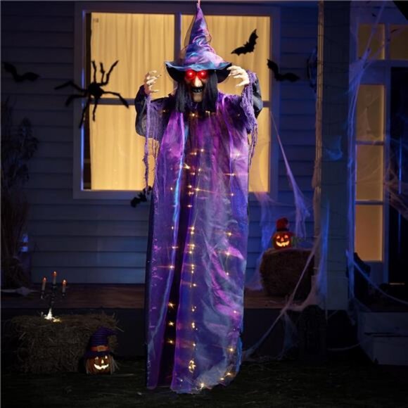 72” Hanging Witch Halloween Decor Outdoor Decor, Animated Talking Flying Witch - Picture 6 of 8